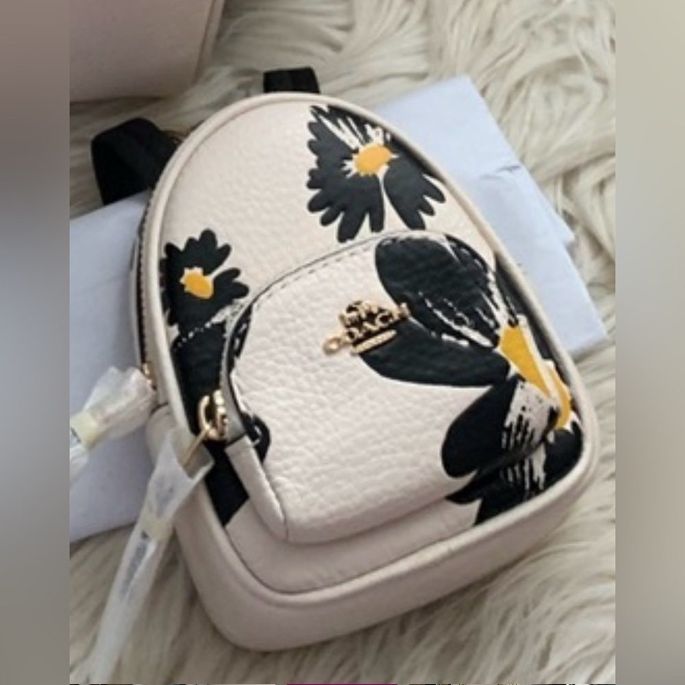 Coach Mini Backpack Bag Charm Chalk And Black Floral Print Final Price - Picture 5 of 13